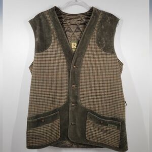 Vtg Rascher Sportswear Green Tan Wool Suede Leather Shooting Vest Men Size Med